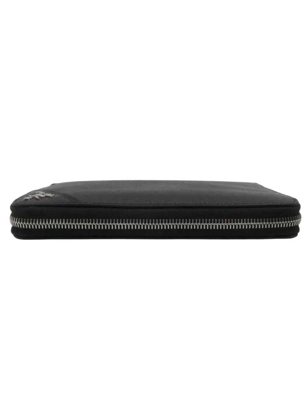 Prada Saffiano Metal Wallet Case Round Zip Triangle Logo Black